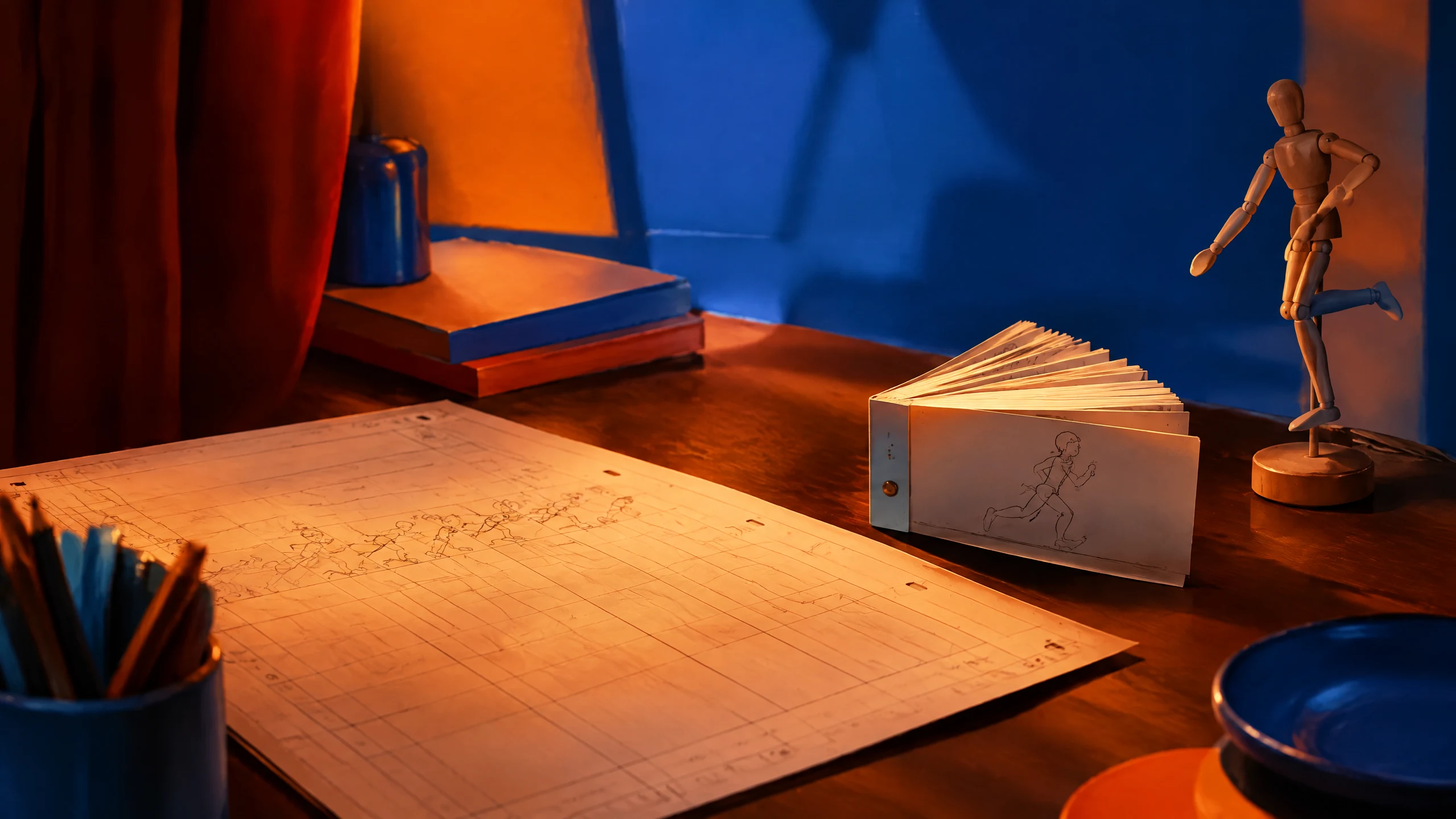 Character silhouette reference book and stage objects